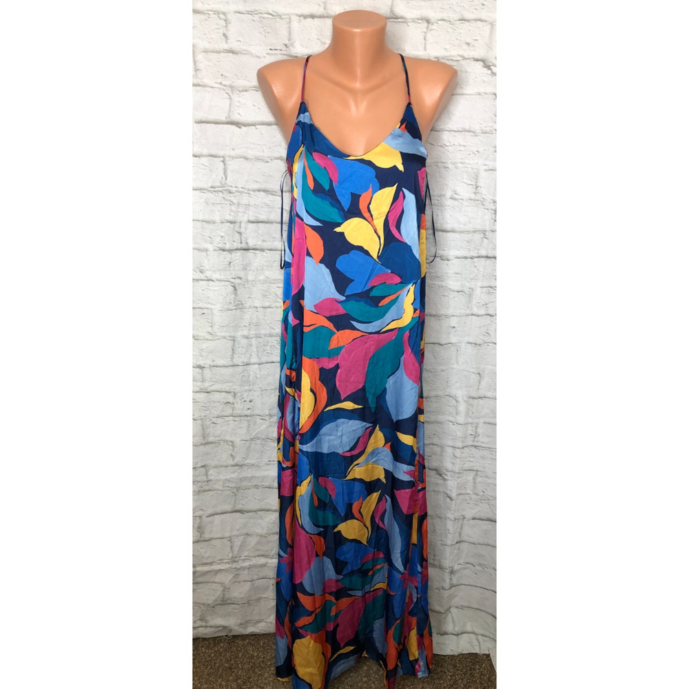 Nicole Miller Palma Satin Maxi Dress Women's Mulit Color Abstract Print XS NWT